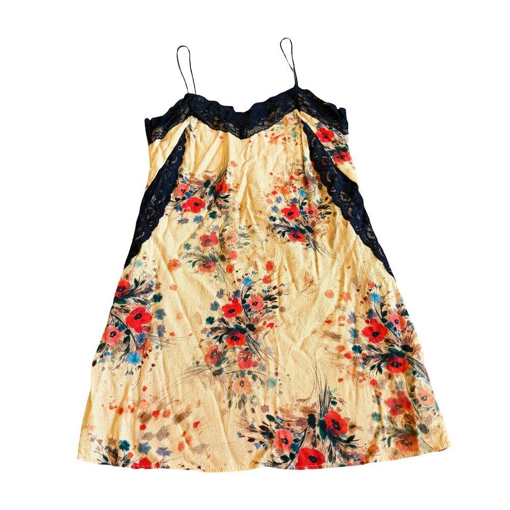 Zara Floral Print Slip Dress Lace Trim Spaghetti Strap Mini Size XS Women's